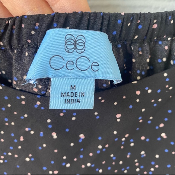 CECE Tiered Sleeve Dot Blouse in Rich Black - Picture 3 of 8